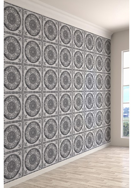 Gri Mandala Desenli Retro Klasik Tasarım Tek Parça Duvar Kağıdı – Retro Klasik Tasarım
