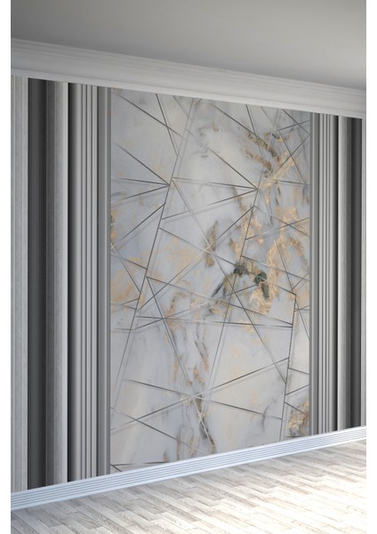 Beyaz Mermer Geometrik Çizgili Tek Parça Tekstil Duvar Kağıdı fiyatları