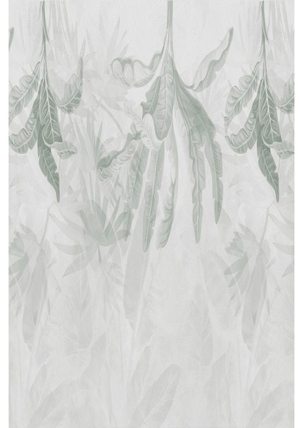 Yeşil Bej Tropikal Yaprak Desenli Tek Parça Silinebilir Tekstil Duvar Kağıdı modelleri