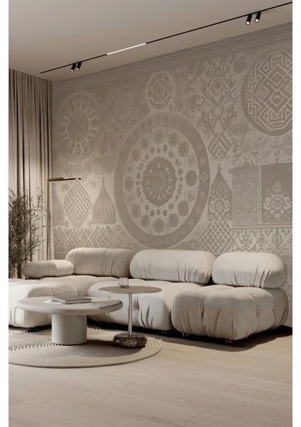 Osmanlı Motifli Etnik ve Otantik Soft Bej Saray Tasarımlı Tekstil Duvar Kağıdı