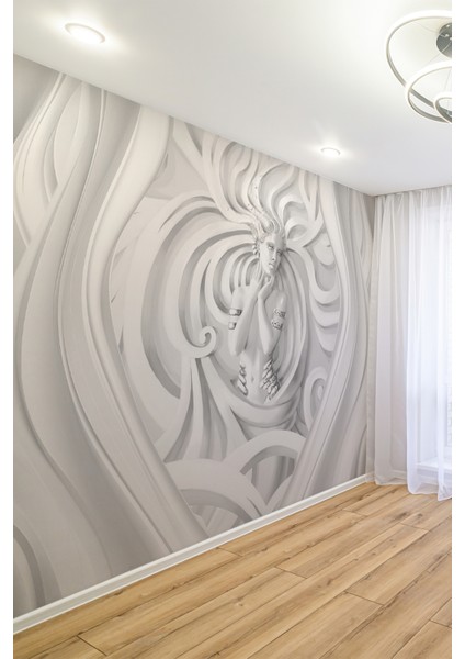 Sanatsal Figür 3D Rölyef Desenli Tek Parça Tekstil Duvar Kağıdı