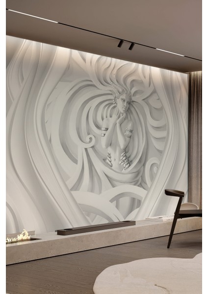 Sanatsal Figür 3D Rölyef Desenli Tek Parça Tekstil Duvar Kağıdı fiyatları