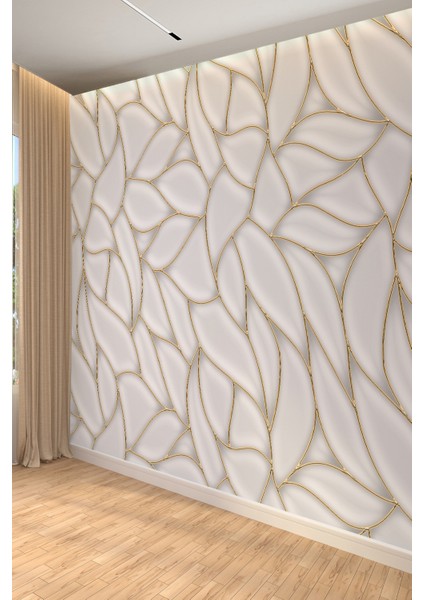 Beyaz Altın Çizgili Modern Lüks 3D Görünüm Tekstil Duvar Kağıdı