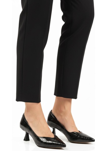 357188 Z Siyah Kadın Desenli Topuklu Ayakkabı modelleri