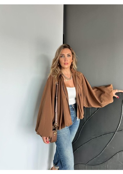 Egzotik Kadın Beli & Manşeti Büzgü Detaylı Mat Saten Kumaş Premiım Bomber Mont fırsatları