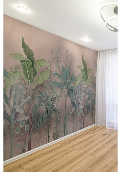 Pudra Yeşil Tropikal Orman Manzaralı Tek Parça Silinebilir Tekstil Duvar Kağıdı fiyatları