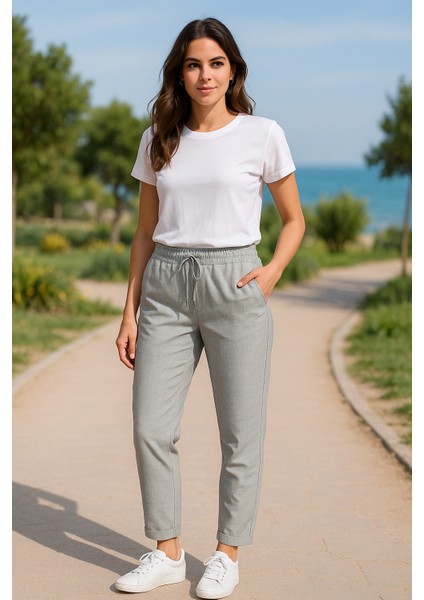 Bağcıklı Regular Gri Kadın Pantolon modelleri