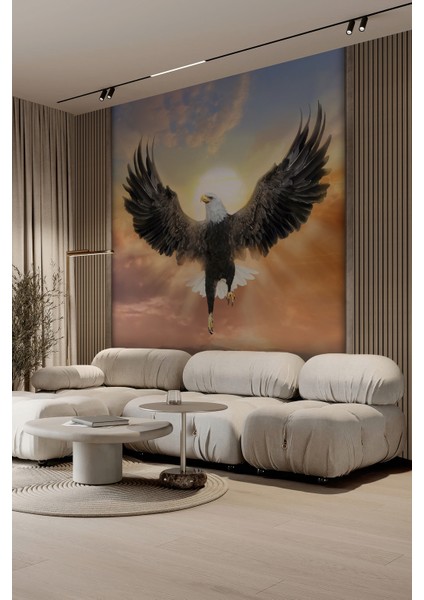 Freedom Kartal Gün Batımı Manzaralı Bej Panelli Tekstil Duvar Kağıdı