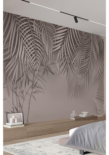 Pastel Tonlarda Palmiye ve Yaprak Desenli Tekstil Duvar Kağıdı