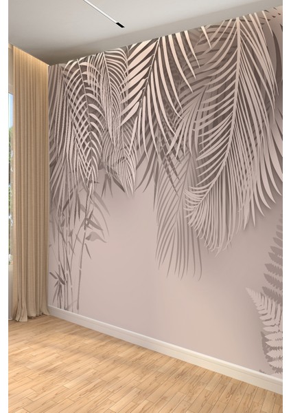 Pastel Tonlarda Palmiye ve Yaprak Desenli Tekstil Duvar Kağıdı fiyatları