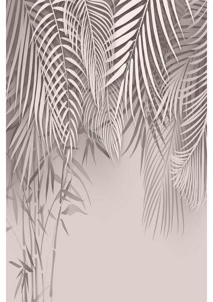 Pastel Tonlarda Palmiye ve Yaprak Desenli Tekstil Duvar Kağıdı modelleri
