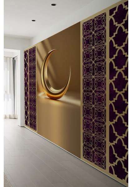Altın Hilal ve Osmanlı Motifli Tekstil Duvar Kağıdı