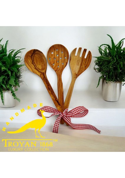 Vintage Üçlü Set, Zeytin Ağacı 28 cm. KAŞIK ÇATAL KEVGİR fiyatları