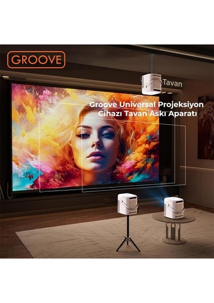 Vankyo Groove 30-60CM Alüminyum Projeksiyon Cihazı Tavan Askı Aparatı Duvar Bağlantı Aparatı Universal Projector Siyah (360° Dönebilen Tripod Yuvalı) fiyatları