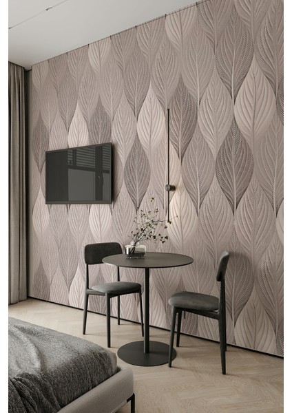 Yaprak Desenli Soft Bej Modern Doğa Dokulu Tekstil Duvar Kağıdı fiyatları