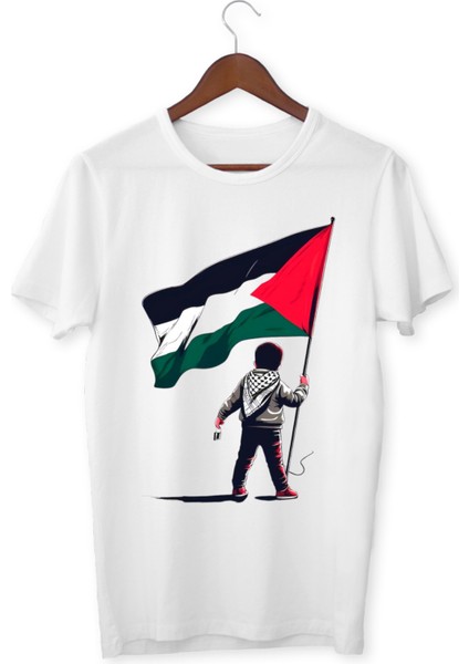 Filistin Dayanışma Tişörtü Bayrak Baskılı T-Shirt Çocuk Yetişkin Unisex Beyaz Tişört