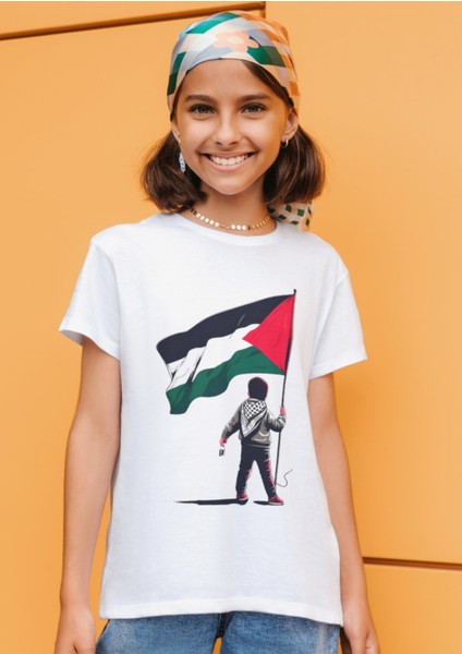 Filistin Dayanışma Tişörtü Bayrak Baskılı T-Shirt Çocuk Yetişkin Unisex Beyaz Tişört fiyatları