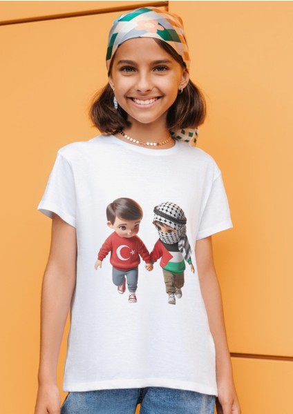 Filistin Dayanışma Tişörtü Bayrak Baskılı T-Shirt Çocuk Yetişkin Unisex Beyaz Tişört fiyatları