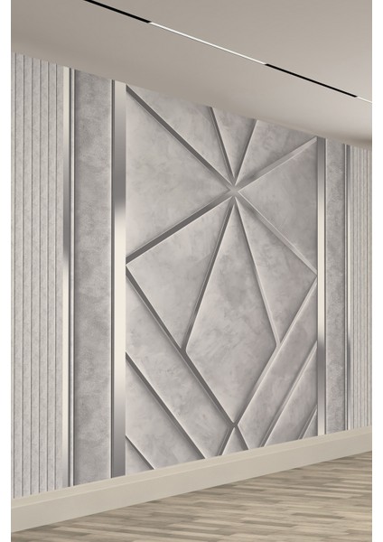 Gri Beton Görünümlü Elmas Geometrik Tek Parça Tekstil Duvar Kağıdı