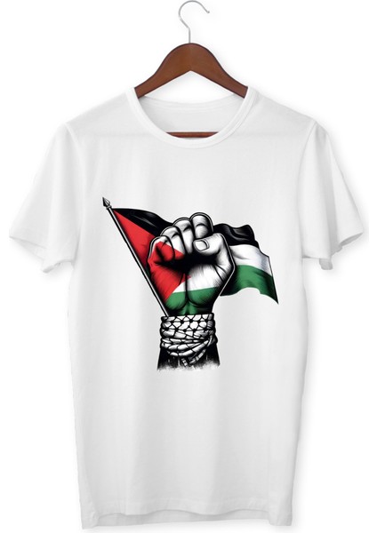Filistin Dayanışma Tişörtü Bayrak Baskılı T-Shirt Çocuk Yetişkin Unisex Beyaz Tişört
