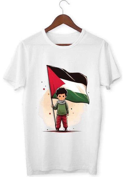Filistin Dayanışma Tişörtü Bayrak Baskılı T-Shirt Çocuk Yetişkin Unisex Beyaz Tişört