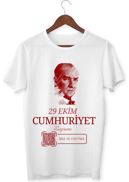 29 Ekim Cumhuriyet Bayramı Tişört Karekod Okutmalı 29 Ekim T-Shirt Özel Tasarım Tişört