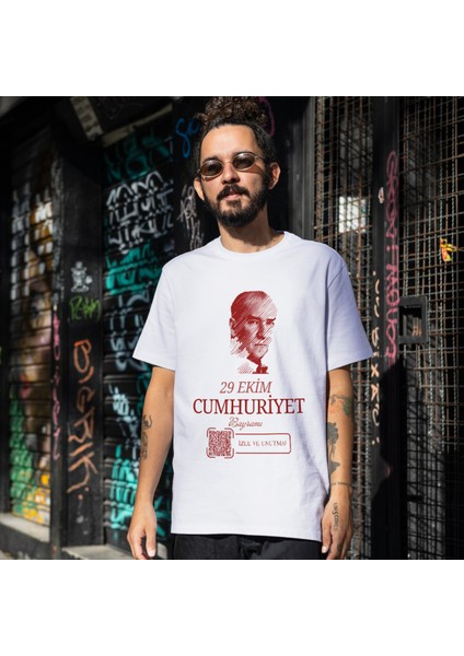 29 Ekim Cumhuriyet Bayramı Tişört Karekod Okutmalı 29 Ekim T-Shirt Özel Tasarım Tişört fiyatları