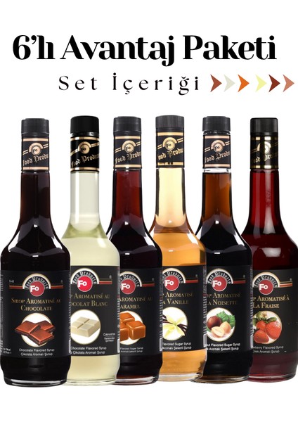 6'lı Avantaj Paketi Çikolata Beyaz Çikolata Karamel Vanilya Fındık Çilek Şurubu 6X700 ml
