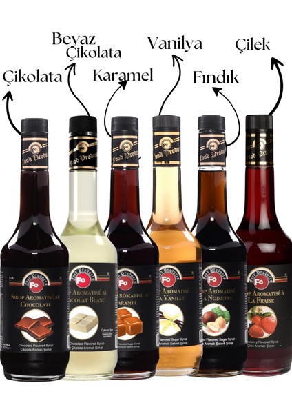 6'lı Avantaj Paketi Çikolata Beyaz Çikolata Karamel Vanilya Fındık Çilek Şurubu 6X700 ml fiyatları