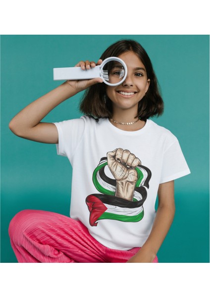 Filistin Bayraklı Tişört Özgürlük ve Dayanışma Tasarımı Unisex Beyaz Tişört Çocuk ve Yetişkin