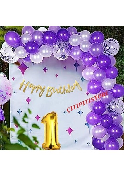 1 Yaş Mor Lüks Doğum Günü Balon Set