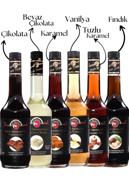 6'lı Avantaj Şurup Paketi Çikolata Beyaz Çikolata Karamel Vanilya Fındık Tuzlu Karamel Şurubu fiyatları