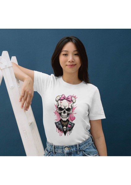 Kuru Kafa Tişört Iskelet Kalpli Tişört Unisex Çocuk ve Yetişkin