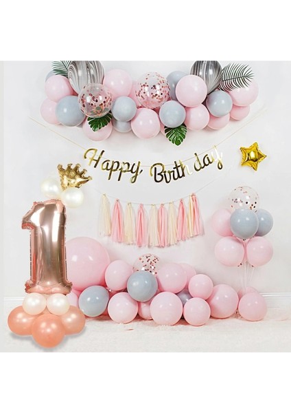 Çıtıpıtıstore Pembe Rose Gold Renk 1 Yaş Doğum Günü Seti