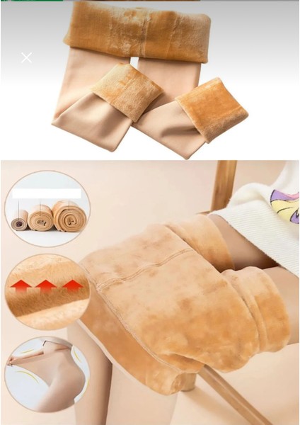 Peluş Ten Görünümlü Külotlu Çorap Polar Siyah-Ten fiyatları