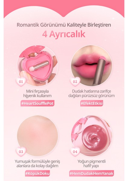 Kalp Tasarımlı, Yoğun Pigmentli, Köpük Yapılı, Kadife Bitiş Sunan Ruj Dasıque Souffle Color Pot #13 Berry Milk Tea modelleri