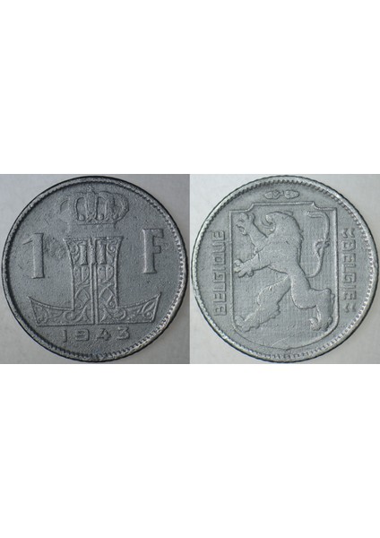 Belçika 1 Frank 1943. Ikinci Dünya Savaşı Dönemi Çinko.