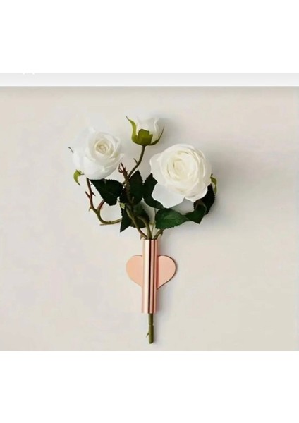 Rose Gold Yapışkanlı Kalpli Mini Duvar Vazosu (Çiçek Dahil Değildir)