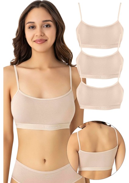 Kadın Bambu Ip Askılı Çıkarılabilir Pedli Büstiyer Ten 3'lü Paket