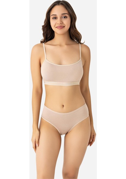 Kadın Bambu Ip Askılı Çıkarılabilir Pedli Büstiyer Ten 3'lü Paket indirimleri