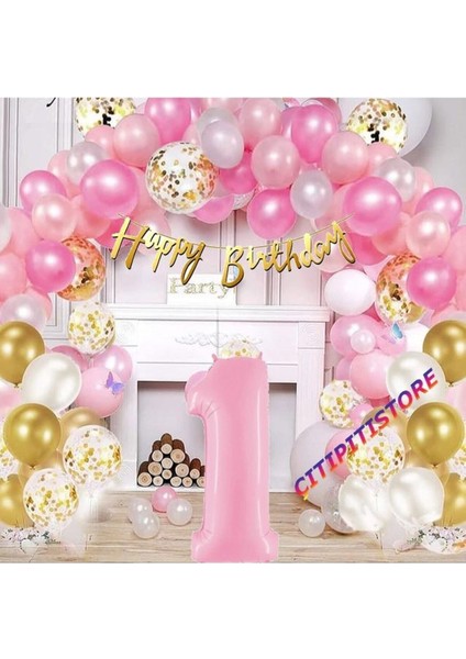 Çıtıpıtıstore 1 Yaş Pembe Doğum Günü Balon Seti