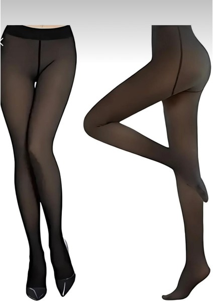 Peluş Ten Görünümlü Külotlu Çorap Polar Siyah-Ten fiyatları