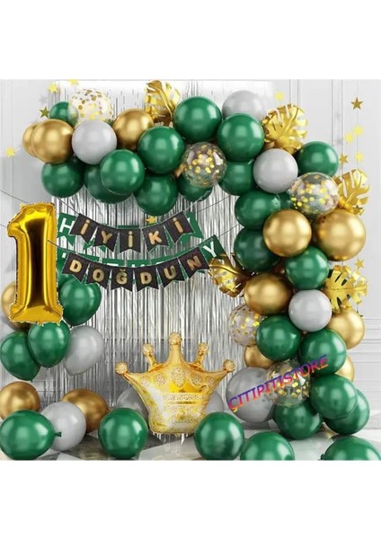 Çıtıpıtıstore Kral Taçlı 1 Yaş Gold Yeşil Balon Set fiyatları