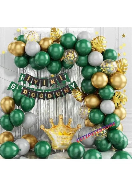 Çıtıpıtıstore Kral Taçlı Gold Yeşil Balon Set