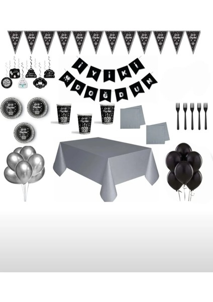 Çıtıpıtıstore Gümüş Siyah Doğum Günü Seti 8 Kişilik fiyatları