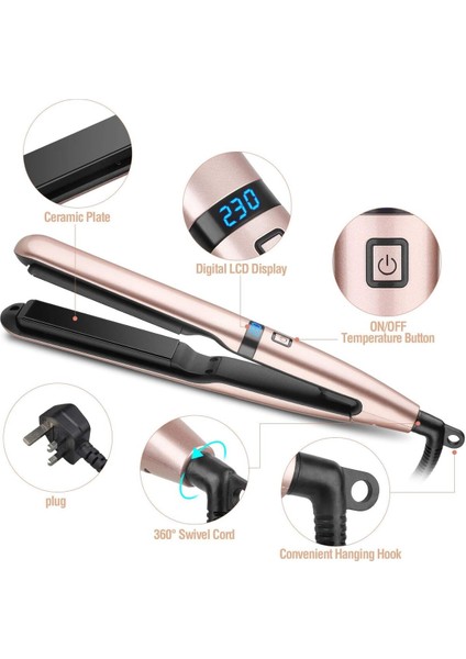 Profesyonel Seramik Saç Düzleştirici, Ayarlanabilir Sıcaklık, Parlak ve Pürüzsüz Saçler