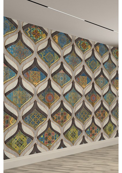 Osmanlı Motifli Mozaik Desenli Retro ve Etnik Tasarım Tekstil Duvar Kağıdı fiyatları