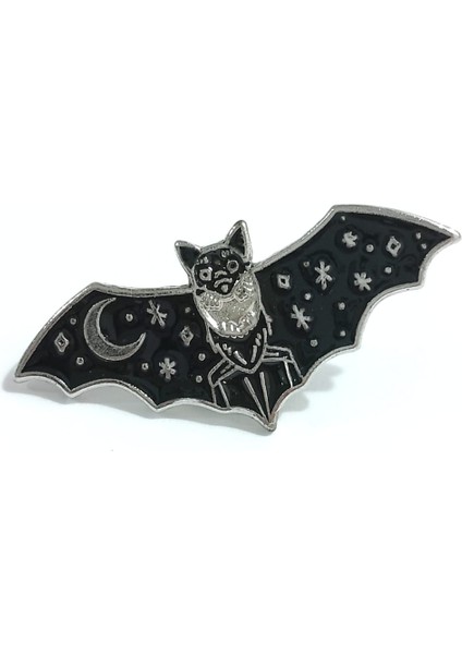 Yarasa Rozet Model 2. Mineli, Metal. Cadılar Bayramı, Halloween Rozet. Broş, Pin.