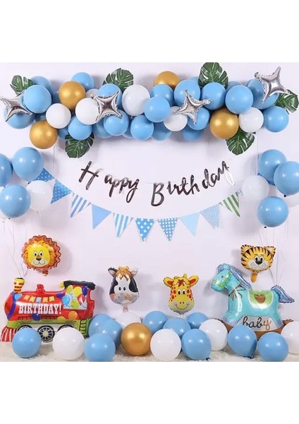 Çıtıpıtıstore Mavi Balon Safari Folyo Kafalı Doğum Günü Balon Seti