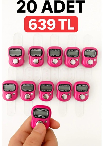 20 Adet Pembe Zikirmatik – Dijital Parmak Tipi Yüzük Tesbih, Namaz Zikir Sayacı
